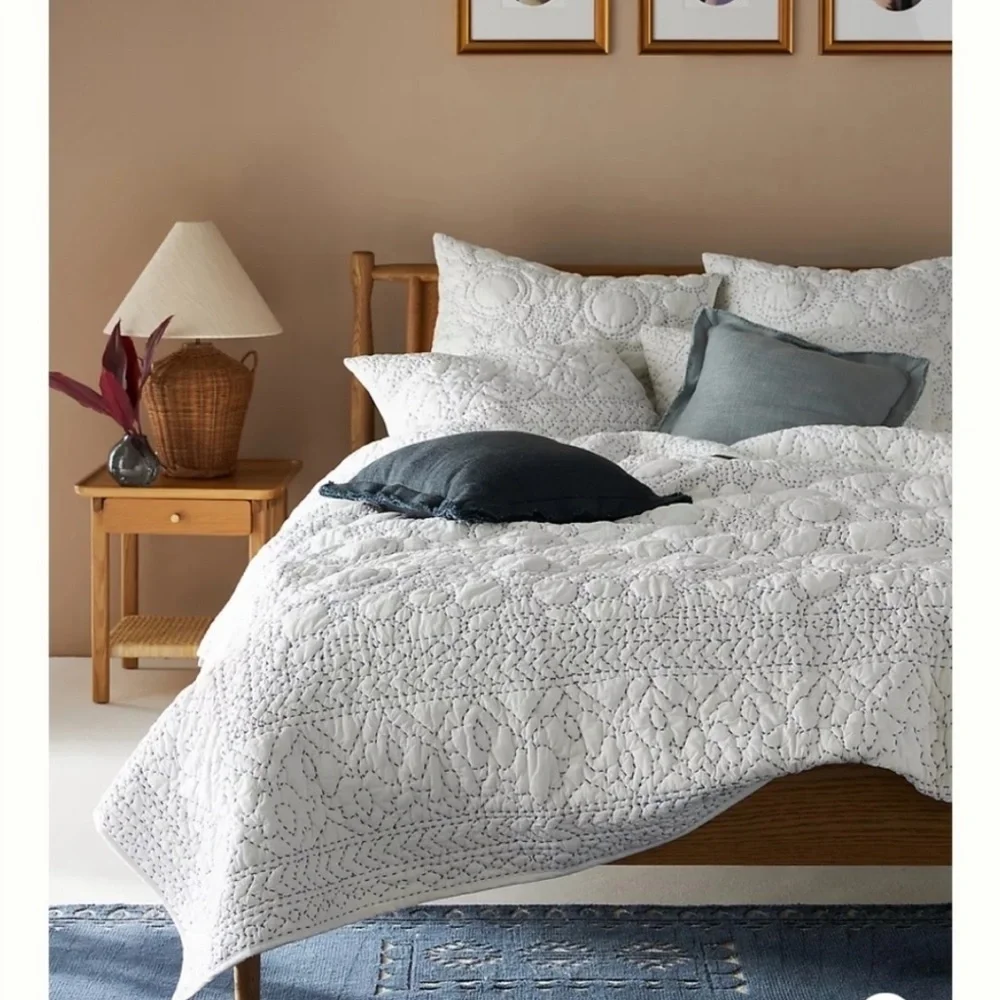 Anthropologie Hand-embroidered June Quilt Size King NWT